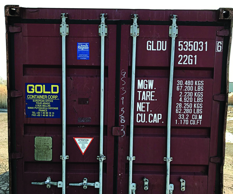 The doors of a shipping container